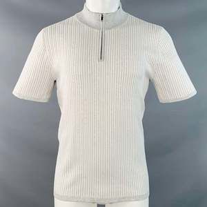 REISS Waver Grey Cream Beige Stripe Cotton Blend 14 Zip Pullover